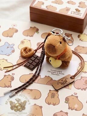 Custom made Brown Capybara Plush Keychain with Yellow Duck